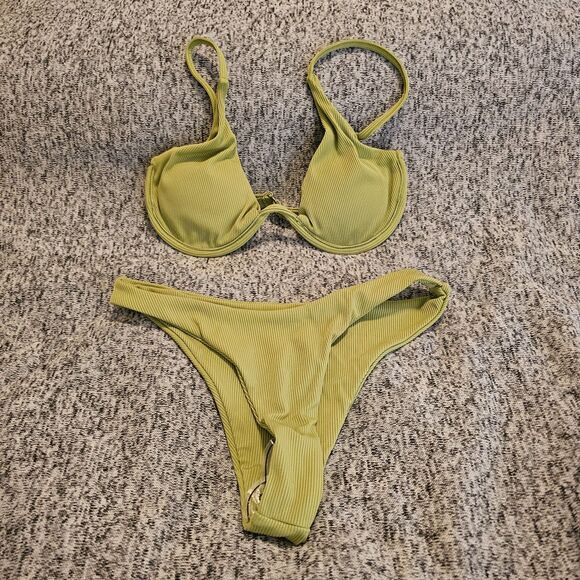 New Green Underwire Triangle Bikini Spaghetti Pushup Swimsuit Cheeky Two Piece - Picture 2 of 9